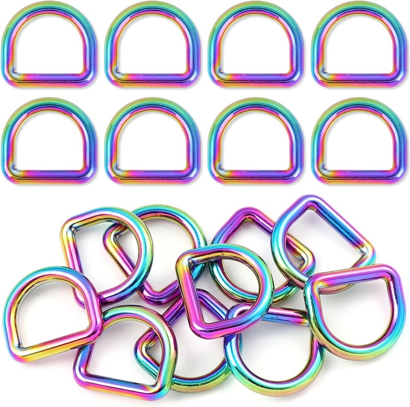 PECMER 20mm Rainbow D-ring Buckles-10 PCS Zinc Alloy D Rings 3/4 inch Metal D-Shape Buckle Clips-Non-welded Purse Hardware for Bag Making Webbing - Image 1